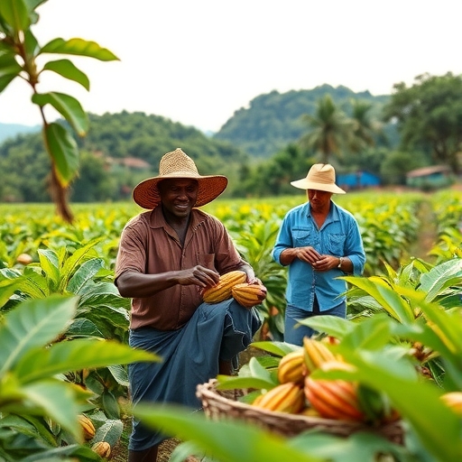 Cocoa farmers in a field.