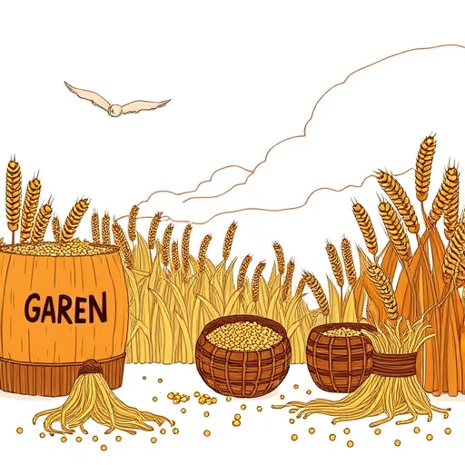 Illustration of a bustling grain market.