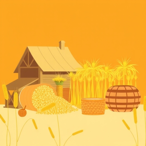 Illustration of a historical grain market.