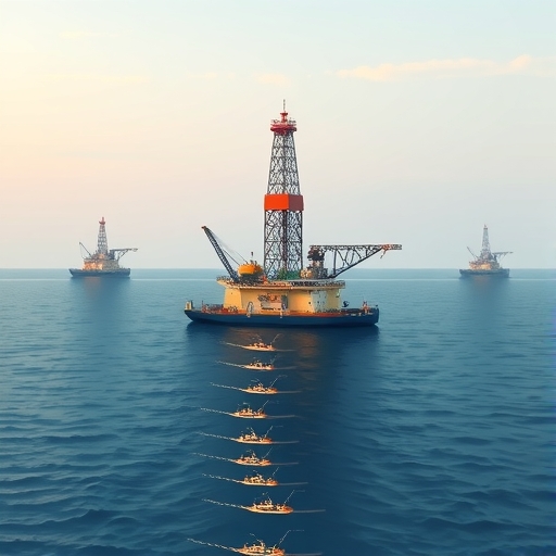 An illustration of oil rigs.