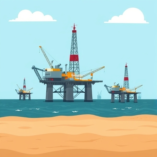 An illustration of oil rigs.