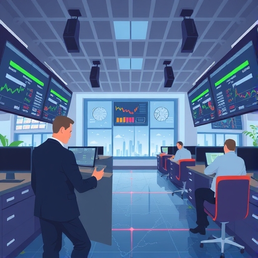 An illustration of a trading floor.