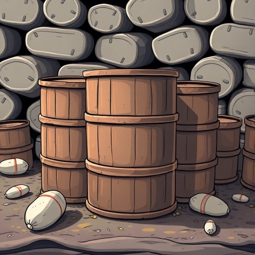 Illustration of oil barrels.