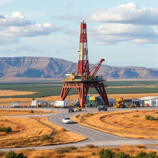 An oil rig landscape.