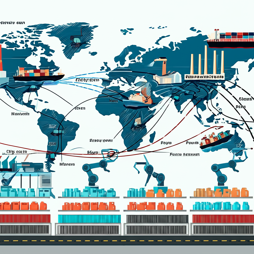 Illustration of financial restrictions impacting commodity trade, depicting locked international banking, restricted credit, and less efficient alternative payment systems