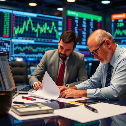 Traders analyzing contracts.