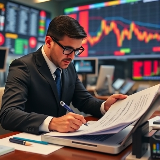 Traders analyzing contracts.