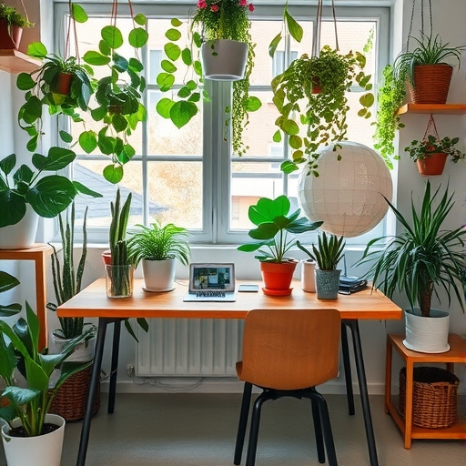 A workspace with plants.