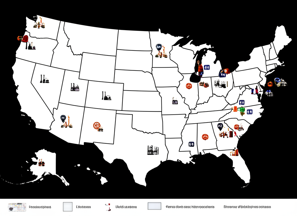 Nuclear power plant overlaid on a map of the United States highlighting key reactor locations