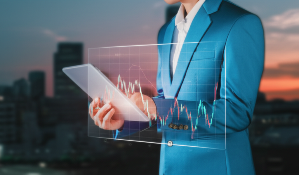 U.S. investor analyzing commodity market trends and emerging market data on a dual-monitor setup