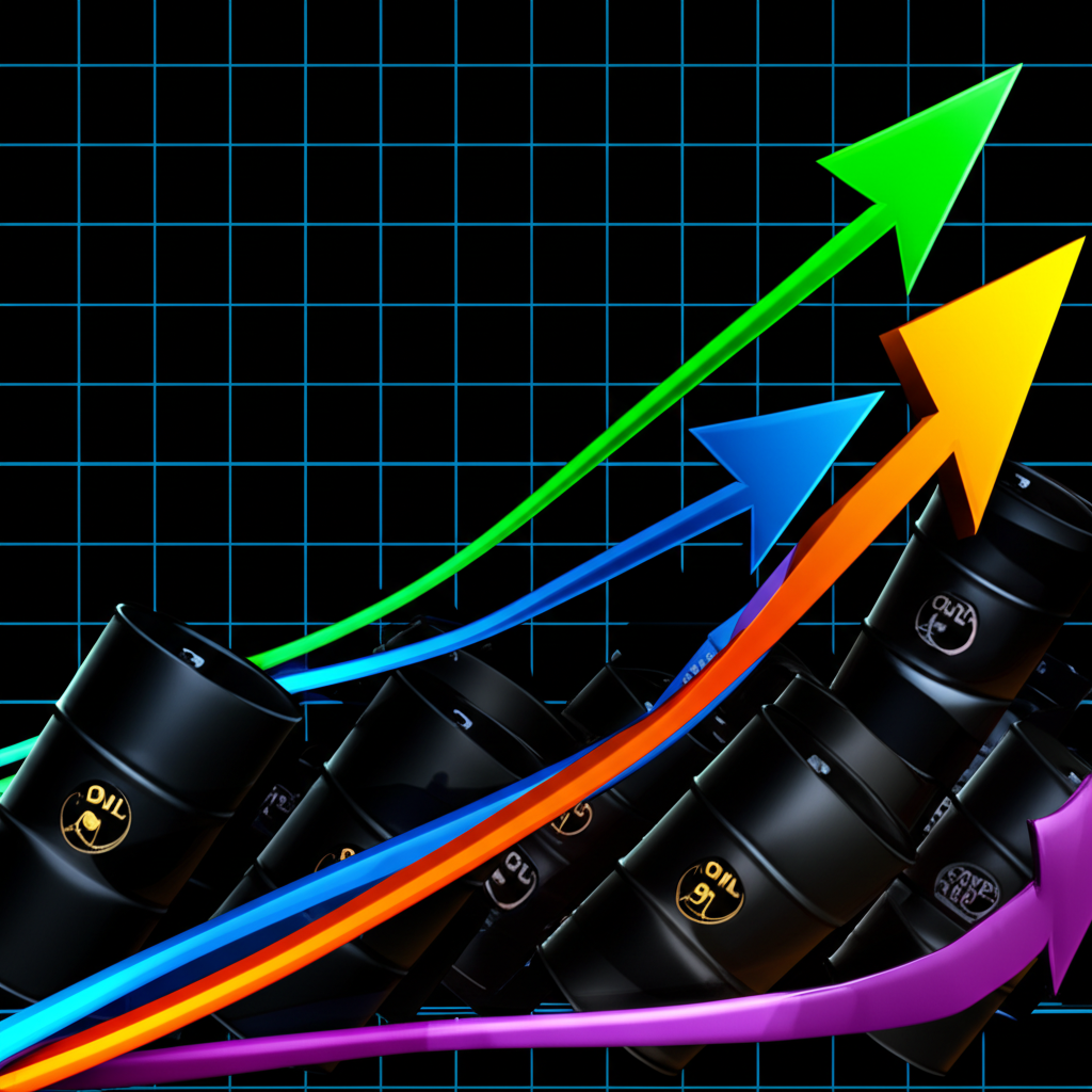 Oil barrels with rising graphs illustrating global demand trends