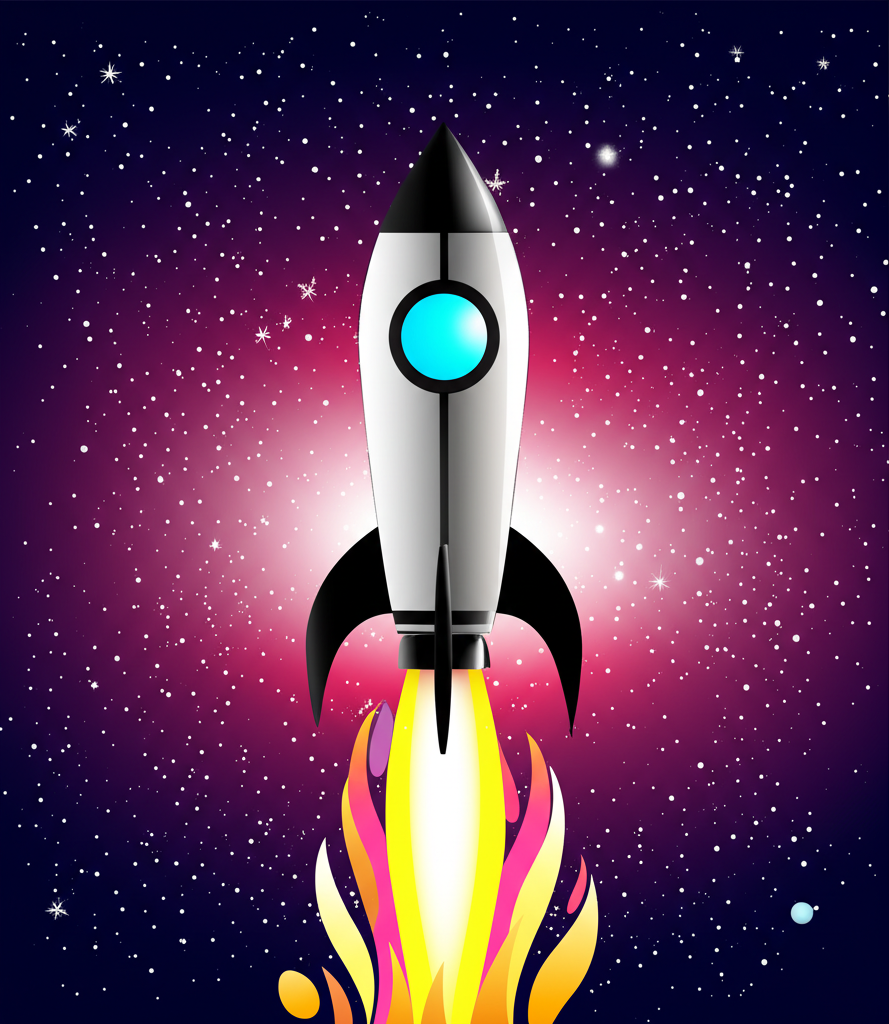 Rocket launching upward symbolizing rapid growth in space investments