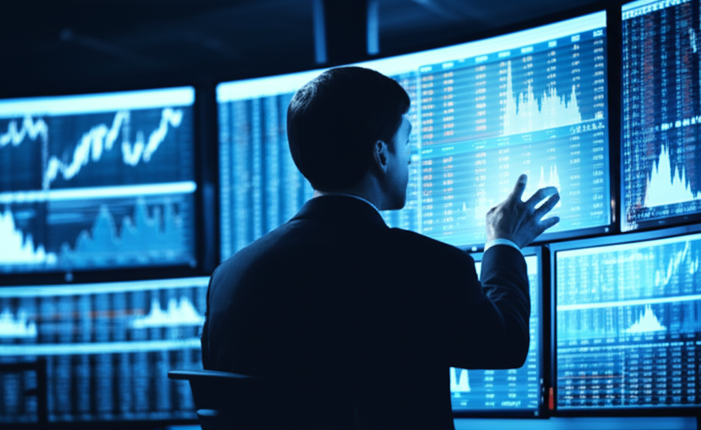 US investor analyzing financial data