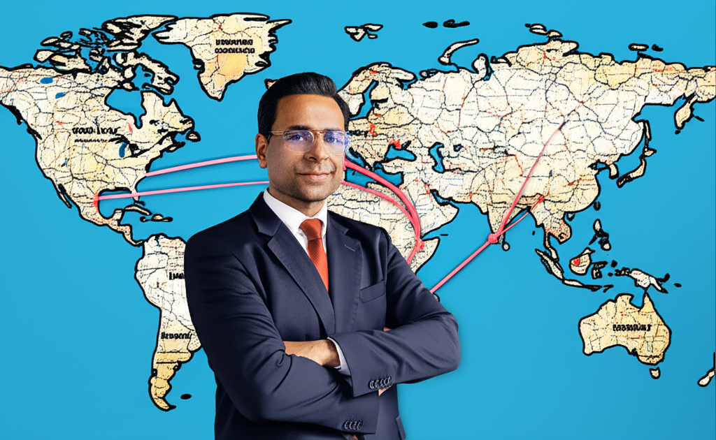 US investor reviewing a map of Latin America to identify investment opportunities