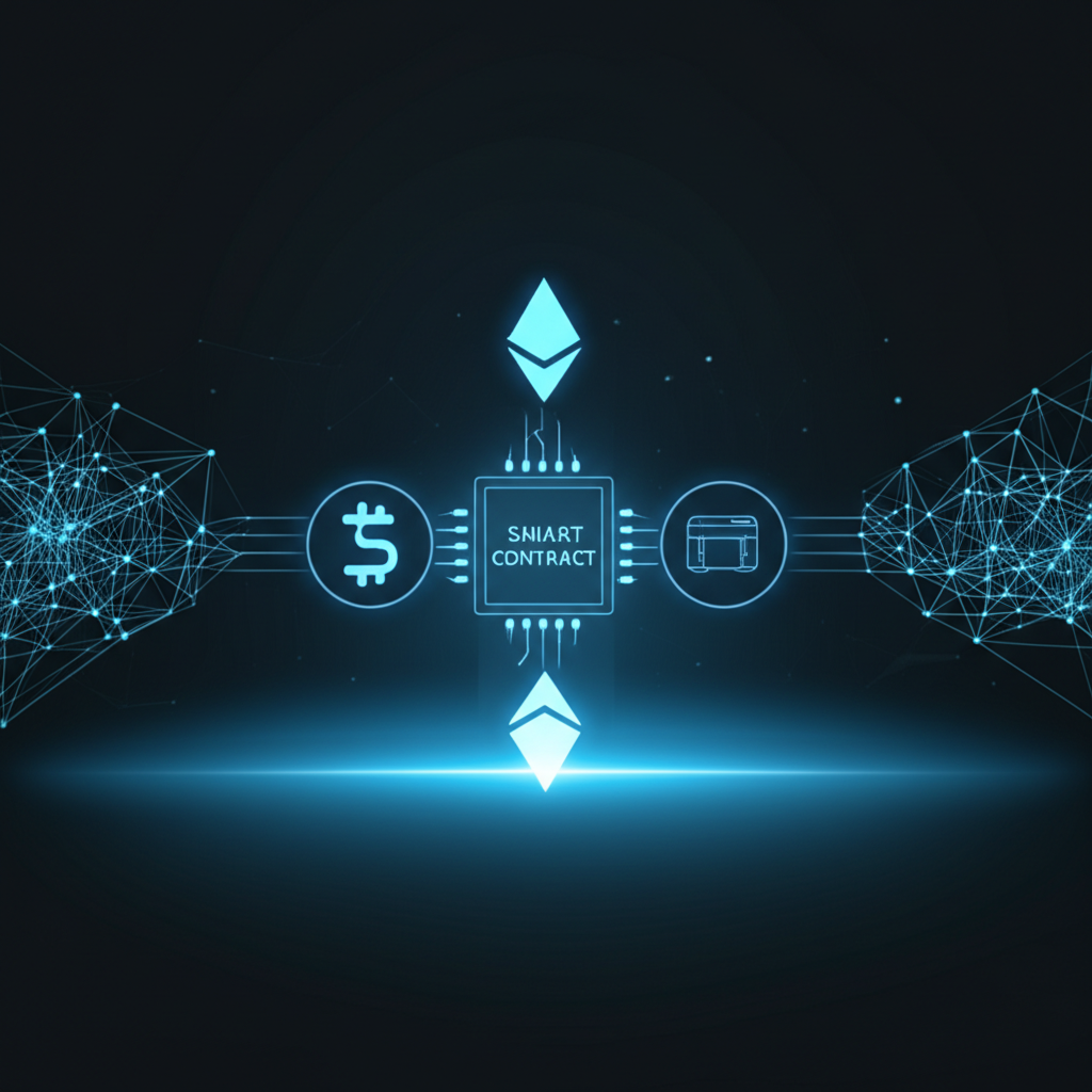 Illustration of a smart contract automating the trading process on a digital platform