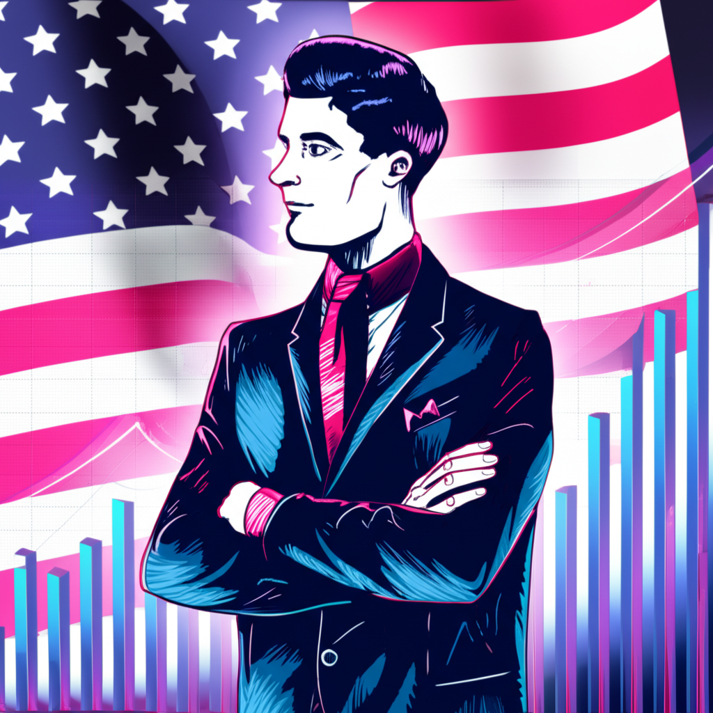 Trader analyzing corn futures charts with US flag in background