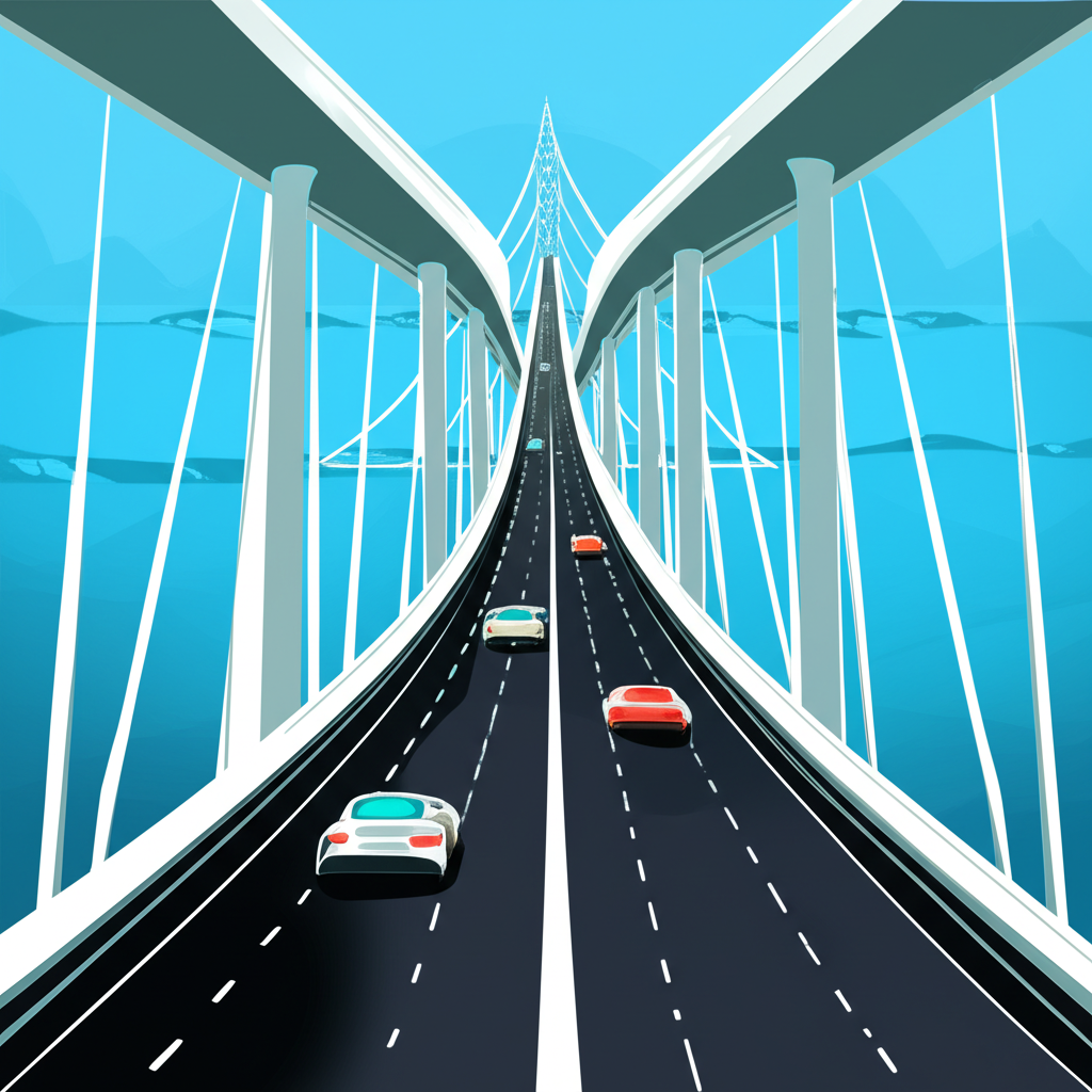 Illustration of futuristic US roads and bridges highlighting infrastructure development