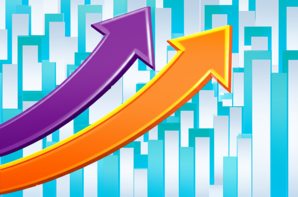 Commodity price charts showing upward growth trends with arrows