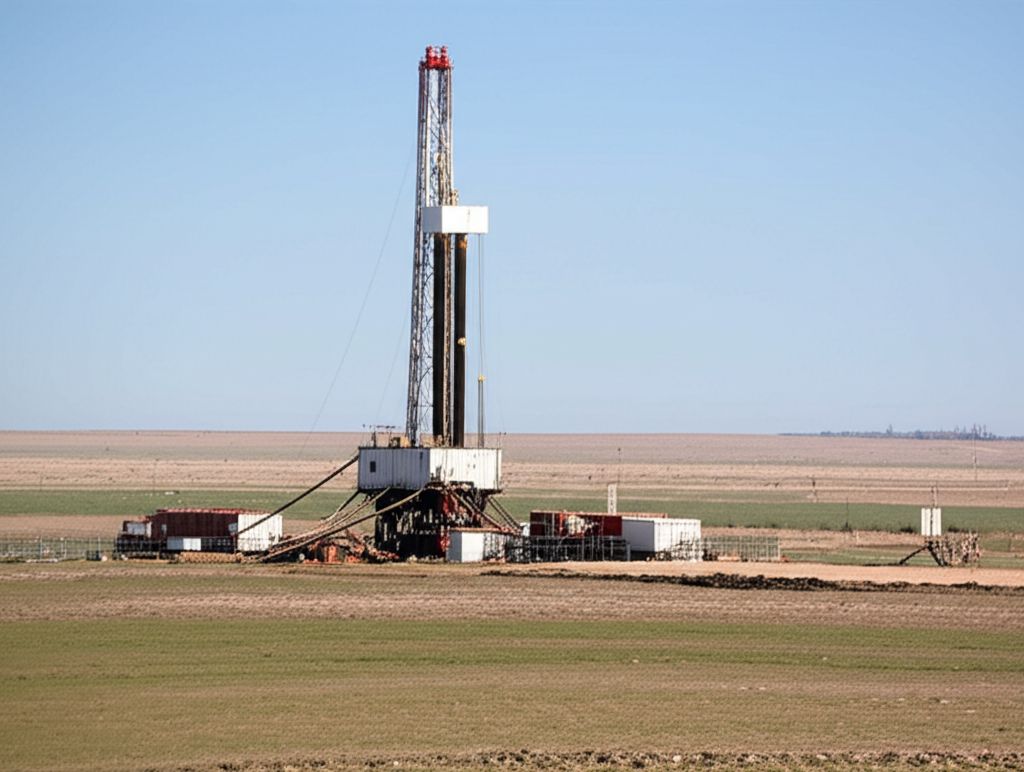 Shale drilling rig operating in the vast US landscape