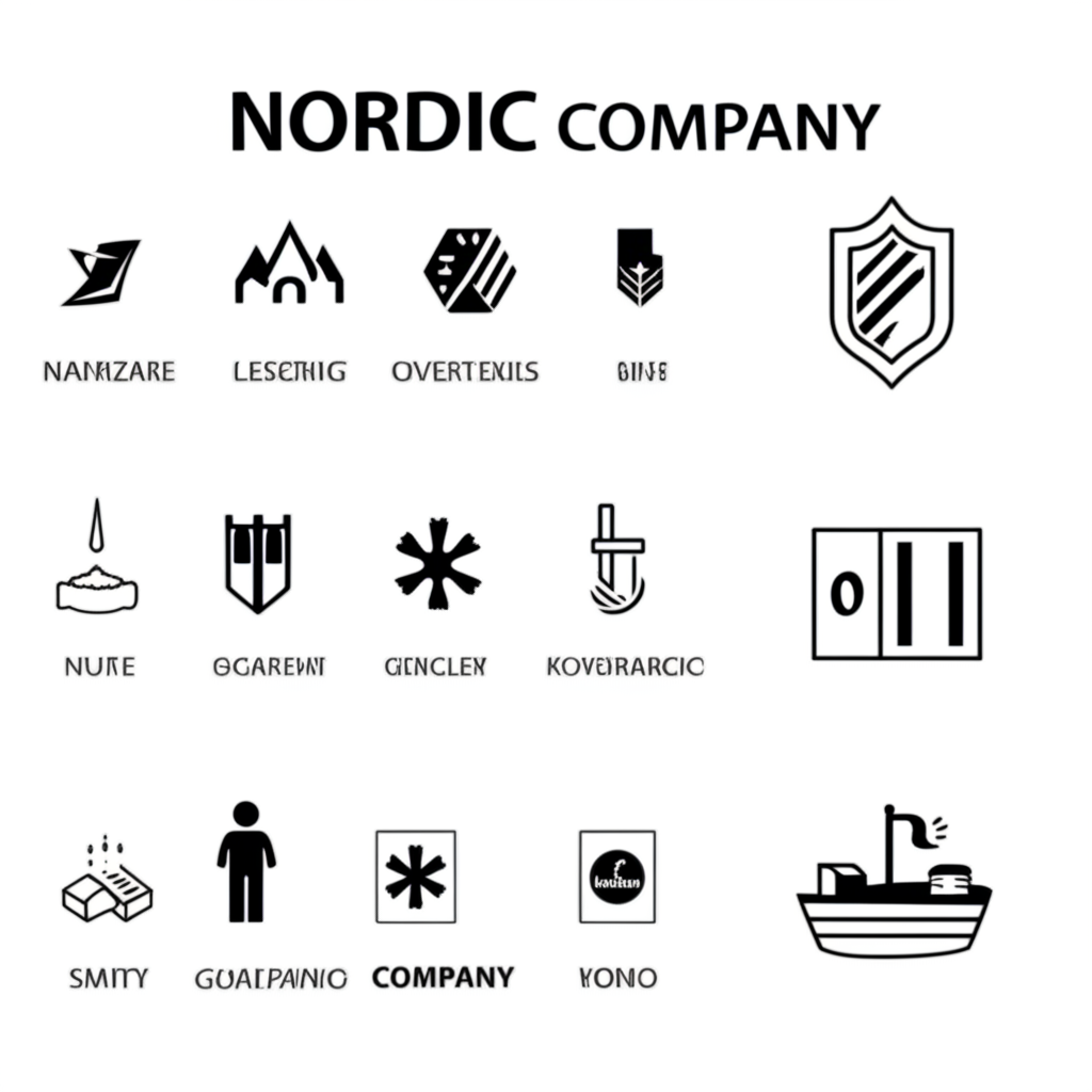 Icons of diverse Nordic companies in technology, energy, and healthcare sectors