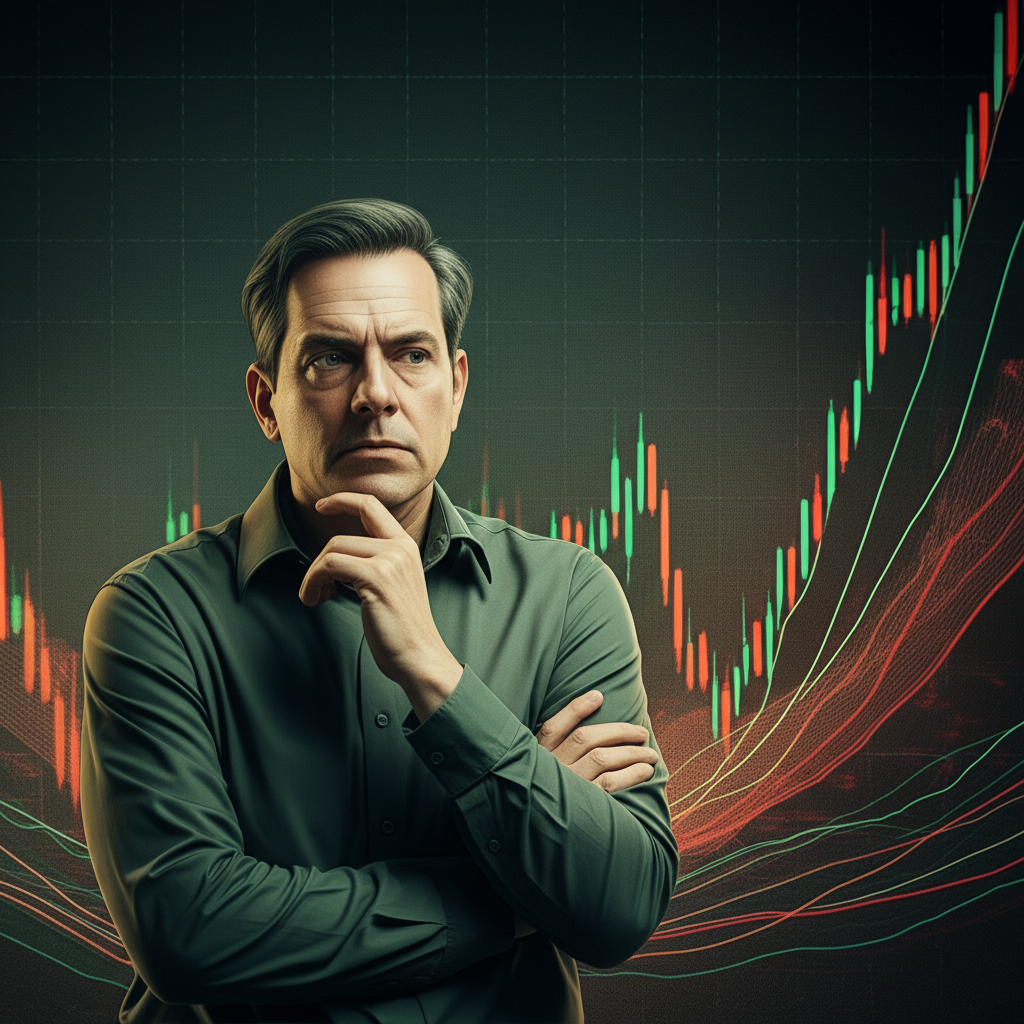 An investor analyzing charts and data related to commodity price trends, symbolizing strategic navigation through market cycles.