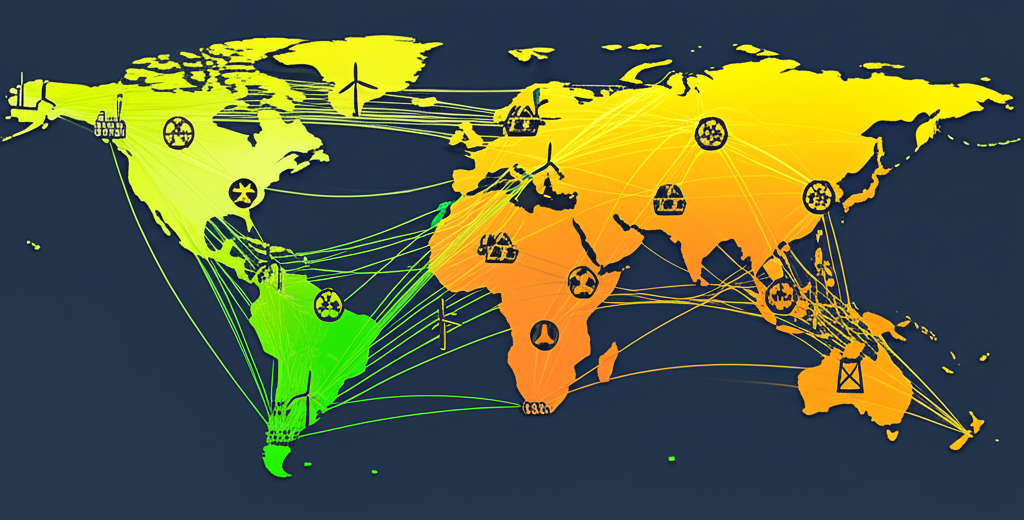 Global energy market dynamics shown on a detailed world map