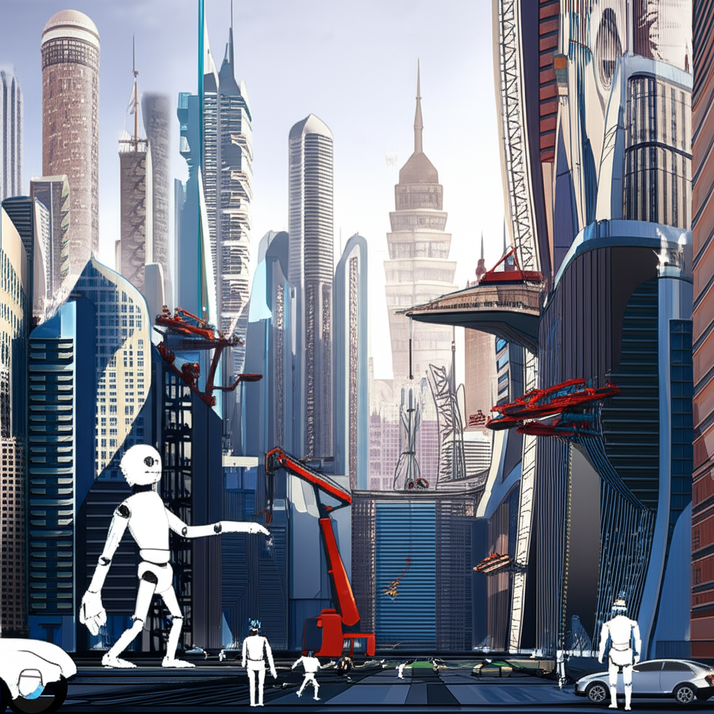 Robots building future cities, illustrating the innovative potential of automation in urban development