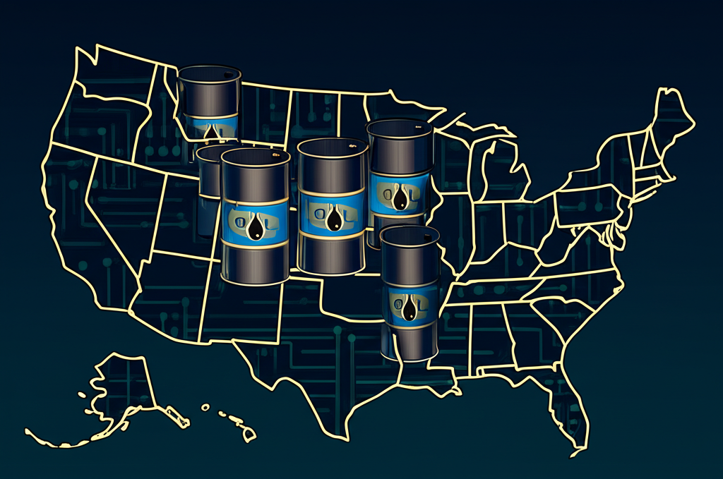 Digital oil barrels on a US map