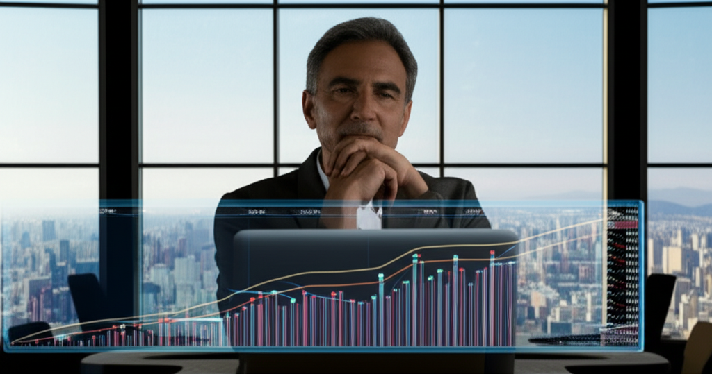 US investor analyzing bond performance graph