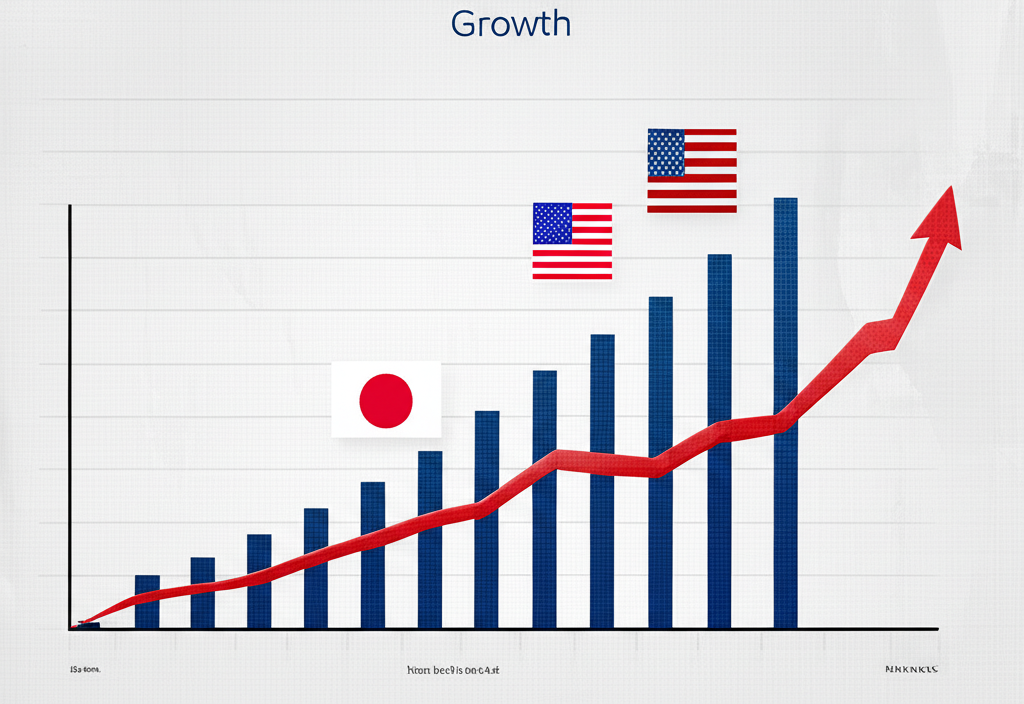 Growth chart with Japan and US flags