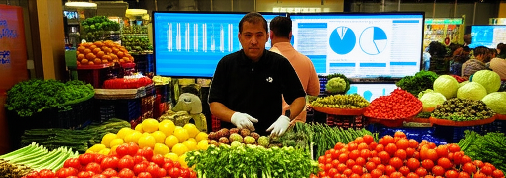 Trader reviewing satellite data on screen to analyze crop market trends