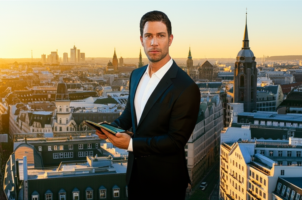 Illustration of a United States investor analyzing opportunities in European markets