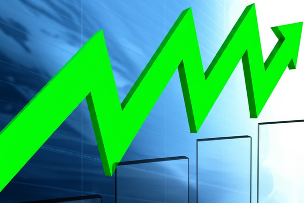 Financial graph showing upward growth arrows for market trends