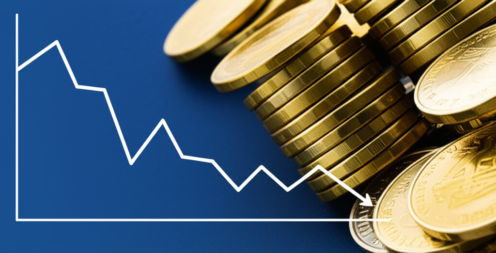 Downward futures curve demonstrating backwardation amid gold coins