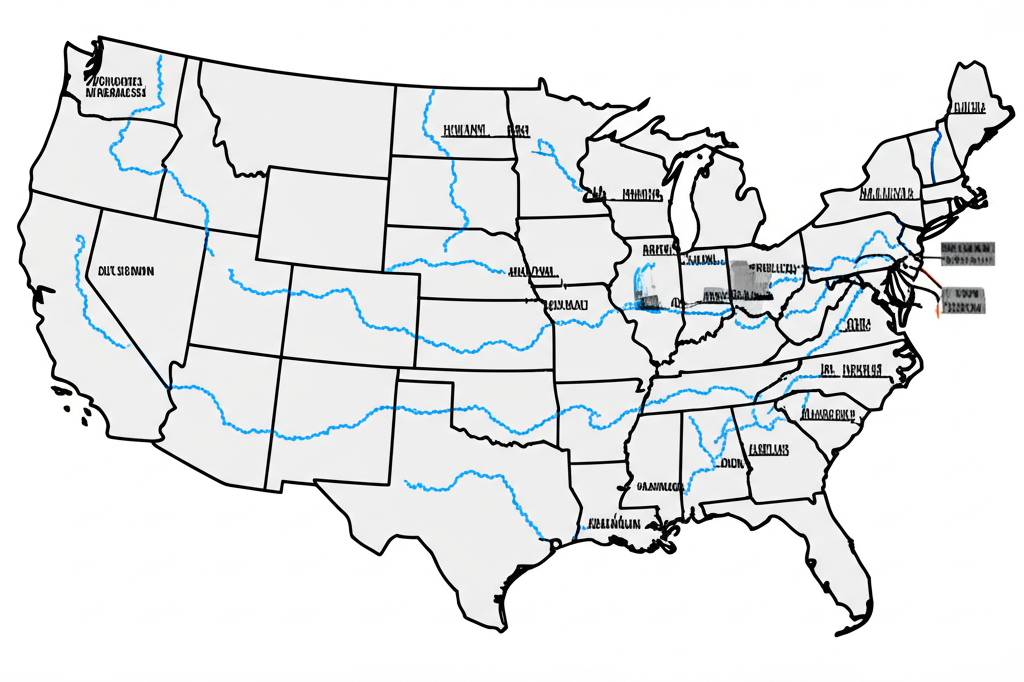 Map highlighting water infrastructure challenges across the United States