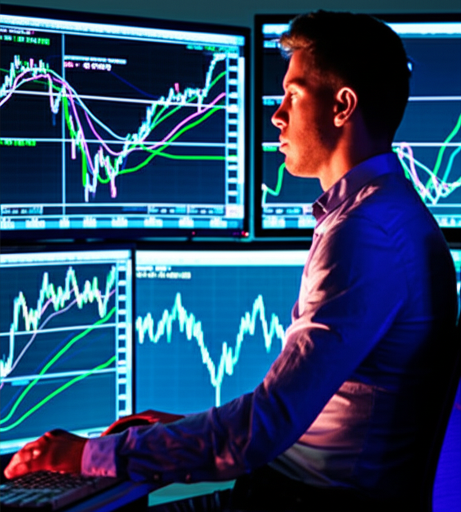 Trader analyzing oil price charts on a computer screen