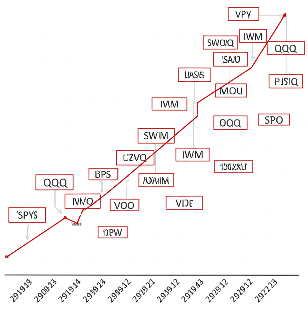Growth graph featuring ETF symbols