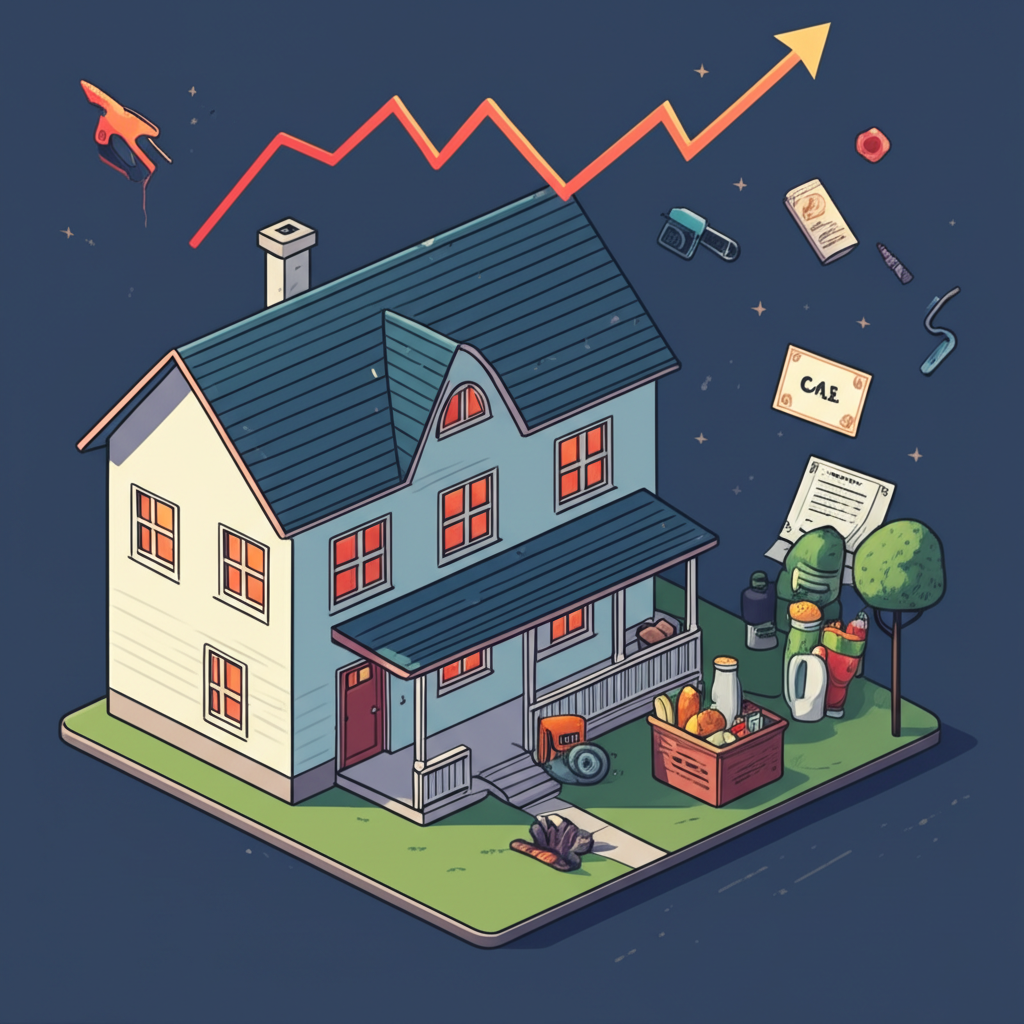 Inflation’s effect on American family budgets, showing rising costs for food, fuel, and utilities