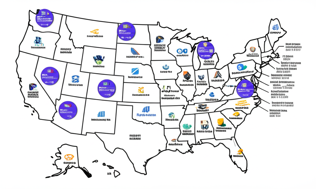 Diverse ETFs on a US market map