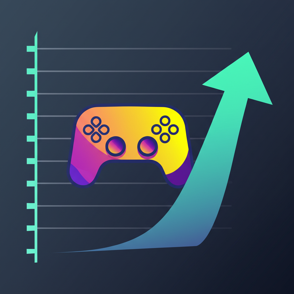 Abstract gaming controller overlaid with an upward-trending growth chart