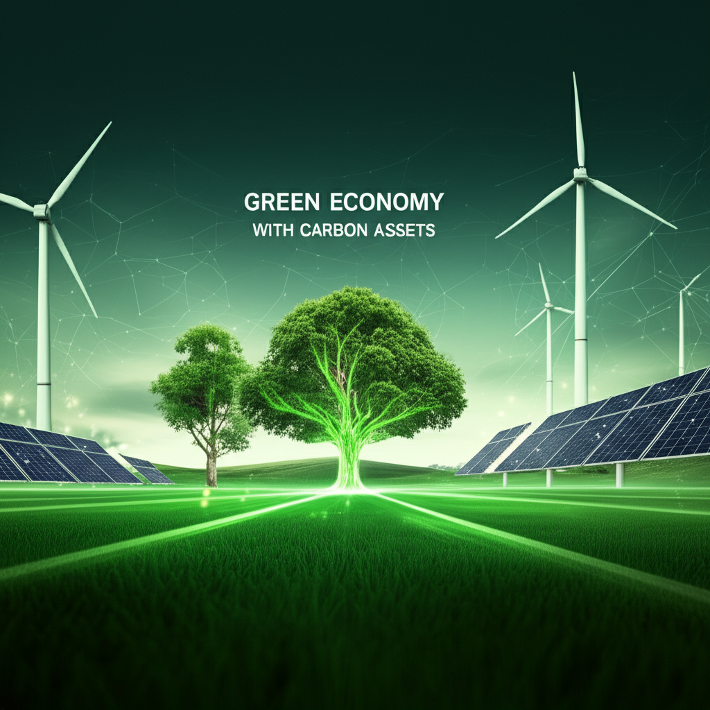 Green economy illustration featuring carbon assets in sustainable development