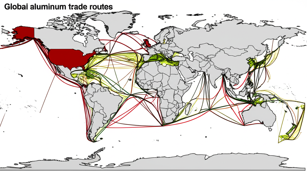 Global aluminum trade routes map highlighting key exporters, importers, and shipping lanes