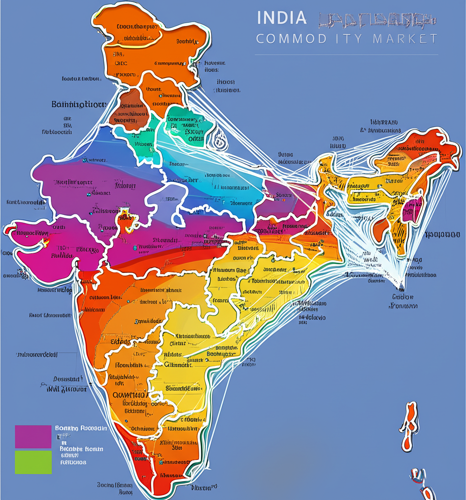 India's growing commodity market visualized on a map with trade routes and key demand sectors highlighted