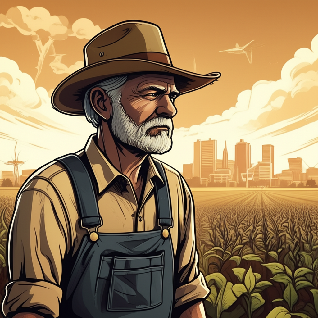 US farmer faces market changes, illustration