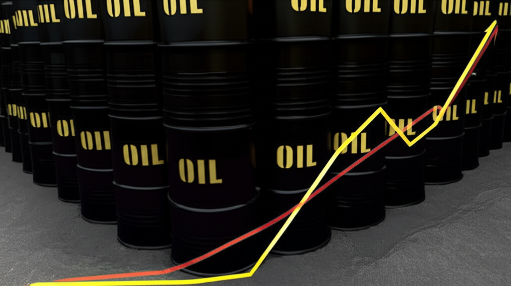 Upward futures curve illustrating contango with oil barrels in the background