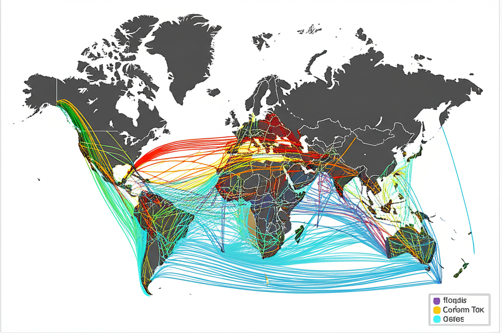 Global trade map highlighting carbon tax effects on international commerce