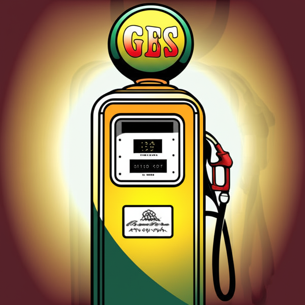 Illustration of a gas pump with rising price numbers and storm clouds in the background