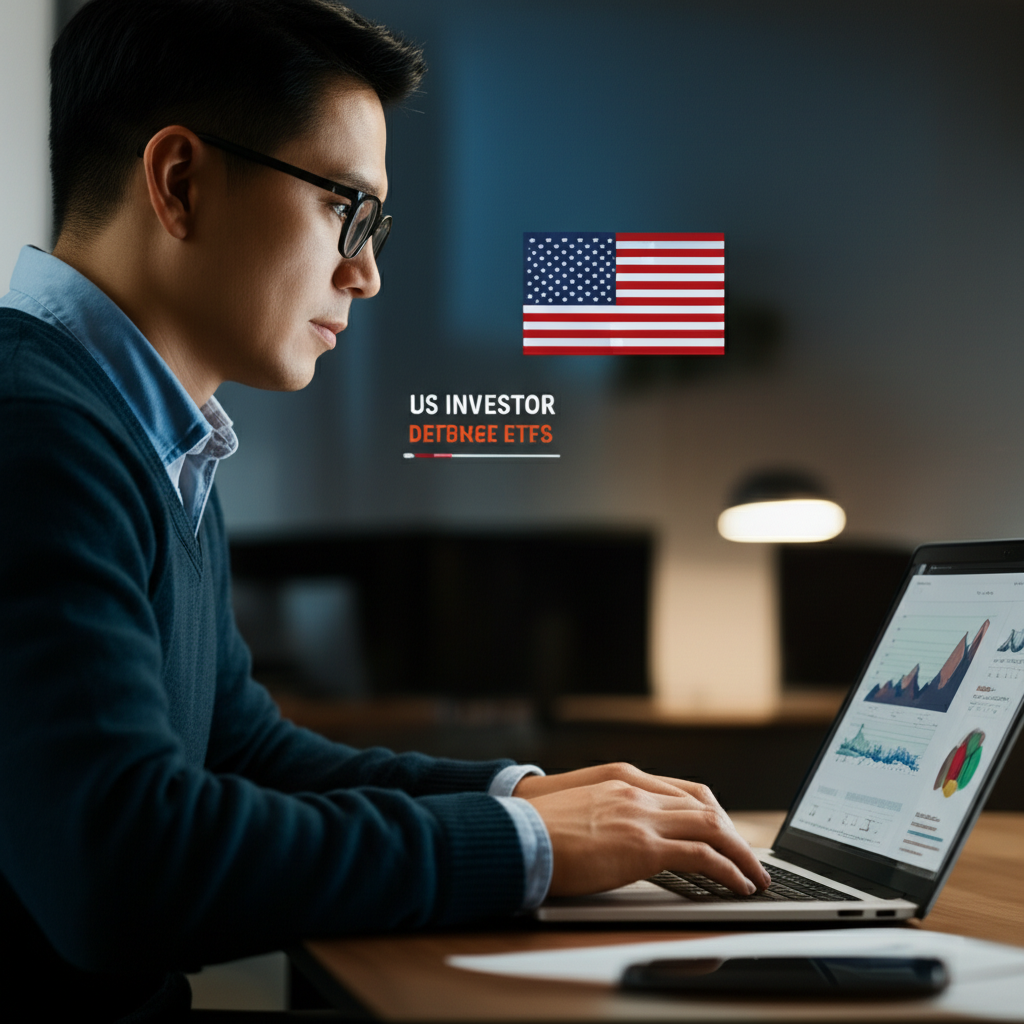 US investor analyzing defense ETFs on a computer screen