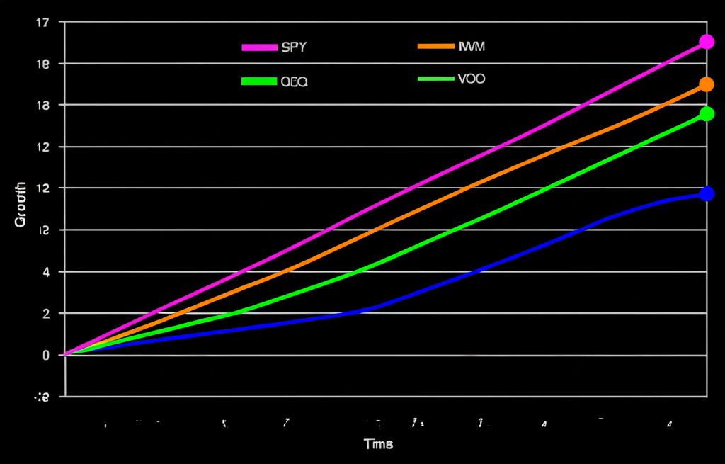Growth chart with ETF symbols