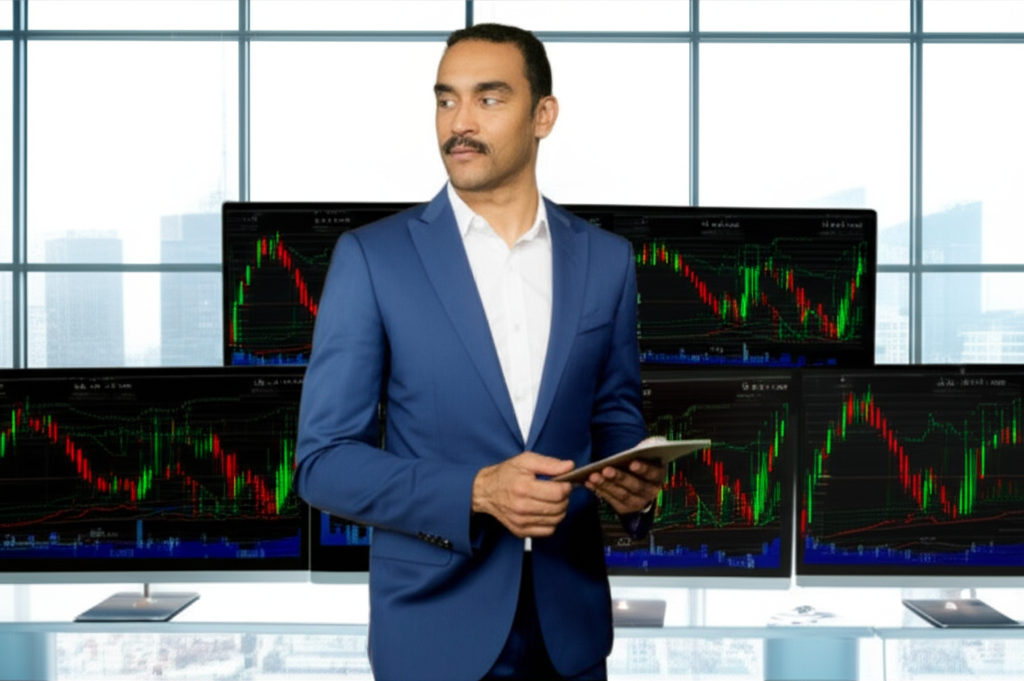 US investor analyzing crypto charts on a computer screen